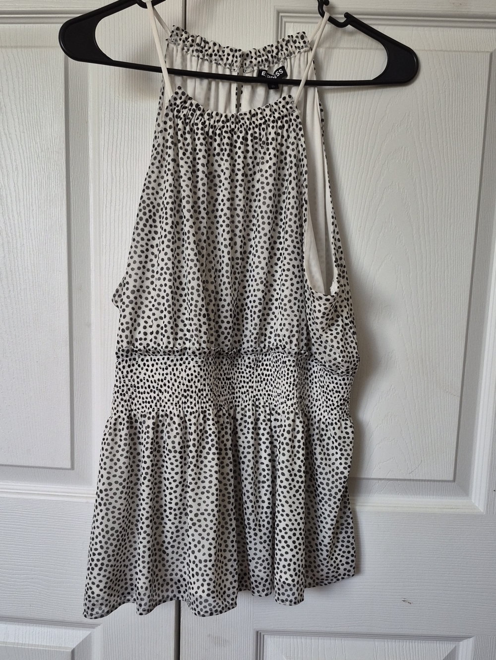 Express White and Black Polka Dot Halter Top
